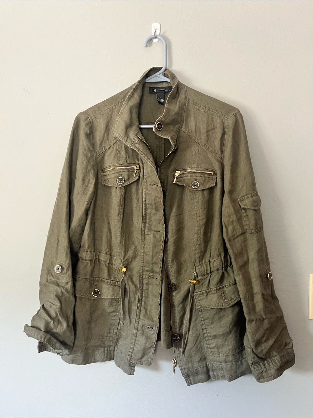 INC International Concepts Olive Green Utility Jacket with Front Pockets